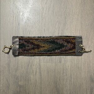 Multicolor Beaded Bracelet with Brown Leather